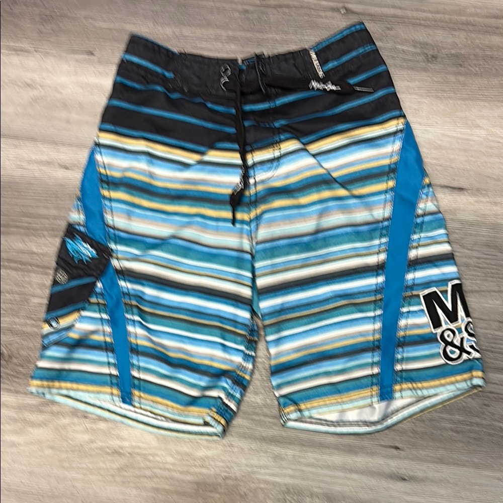 Striped Blue and Black Board Shorts